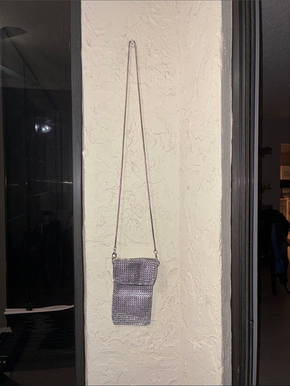 Silver Rhinestone Mesh Crossbody Pouch - Picture 1 of 4